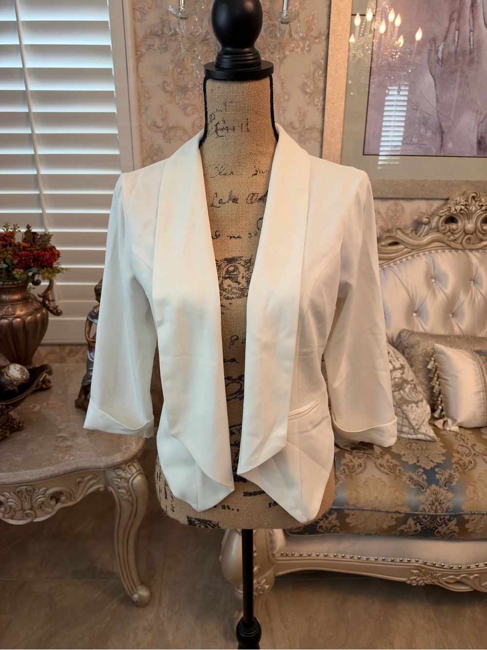 Women's Cream Draped Open-Front Blazer Jacket